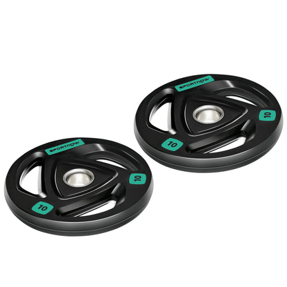 Two 10Kg Olympic Weight Plates, Tri-Grip Barbell Weights Set, with 5Cm Holes
