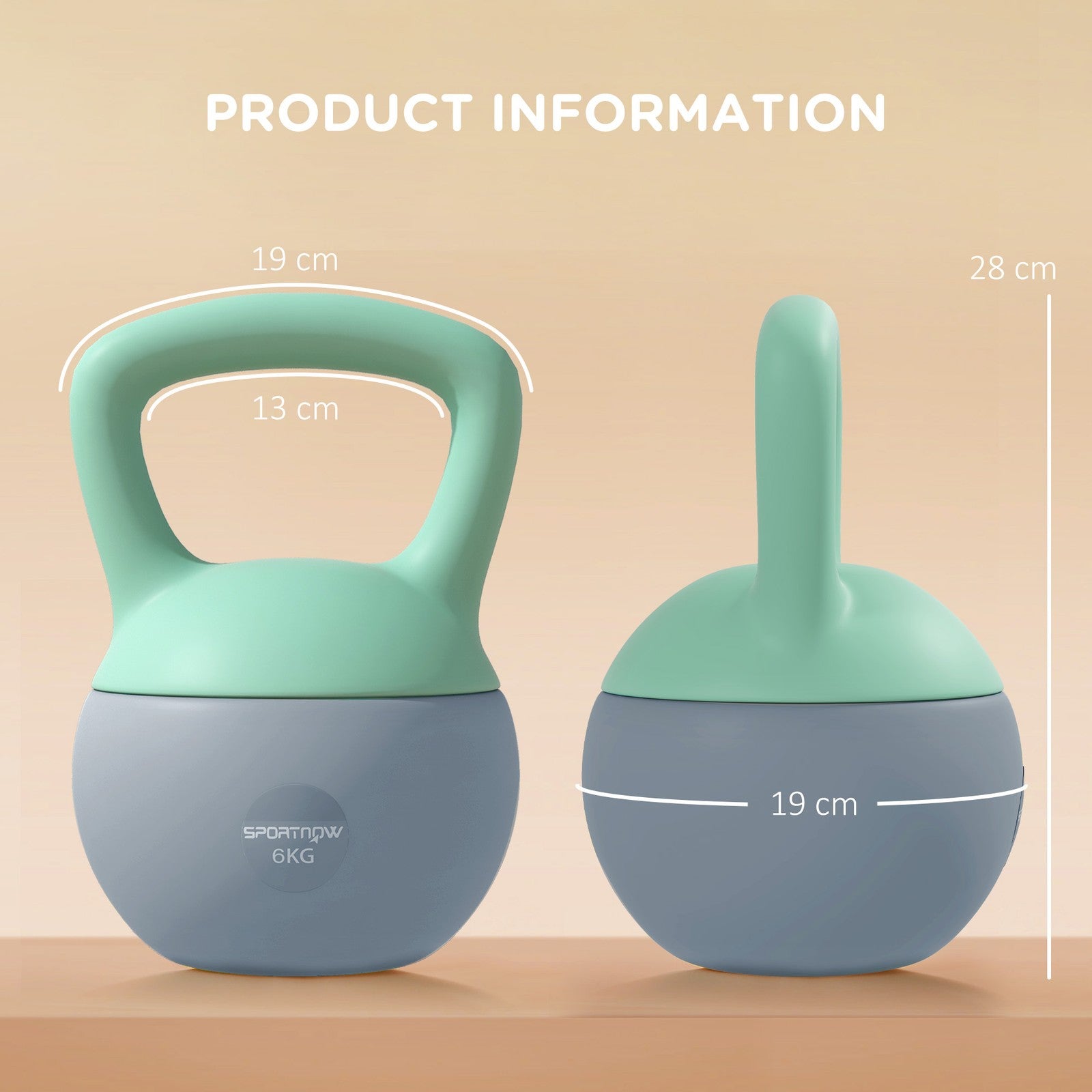 SPORTNOW 6KG Kettlebell with Soft Body and Non-Slip Handle, Grey and Green