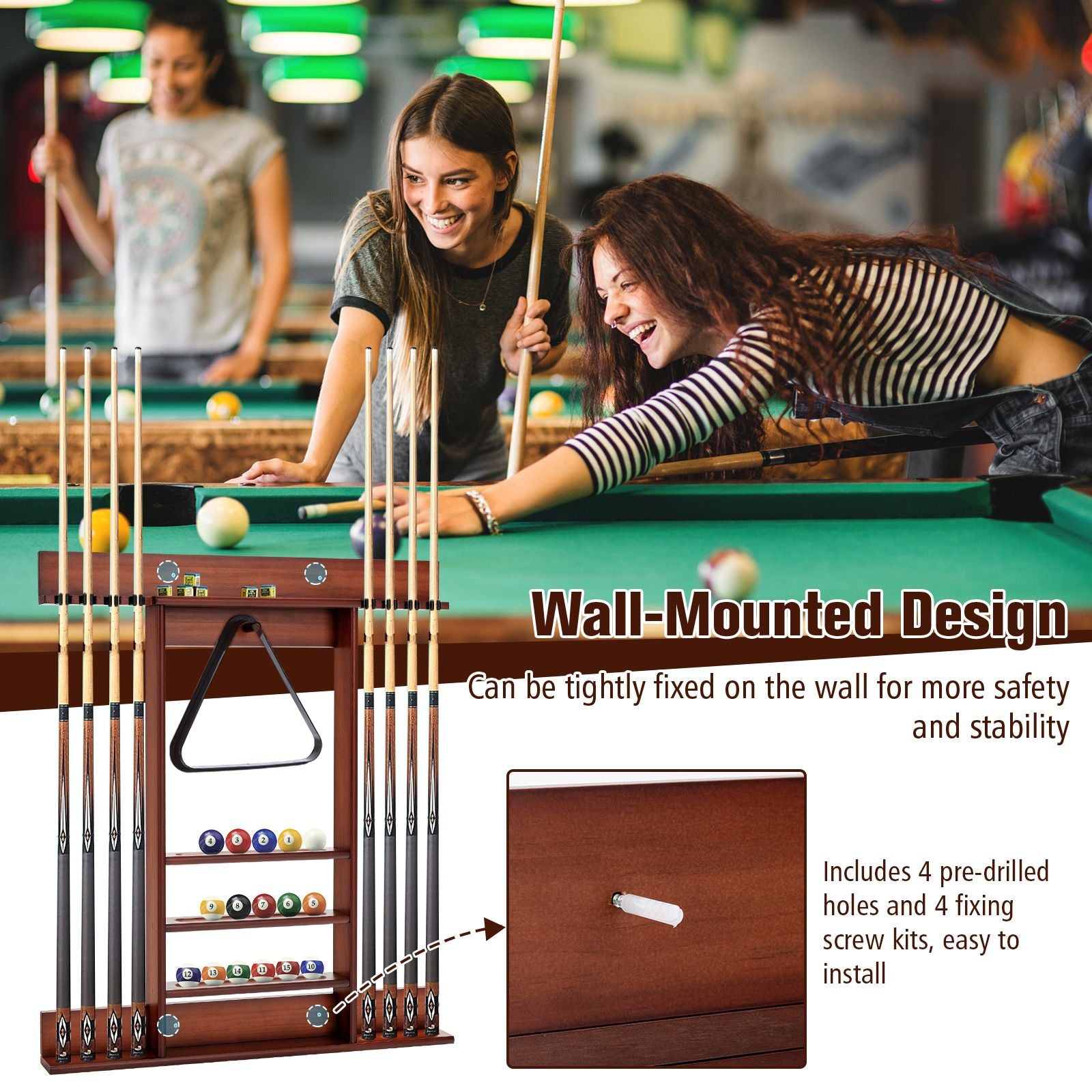 Wall-Mounted Billiards Pool Cue Rack
