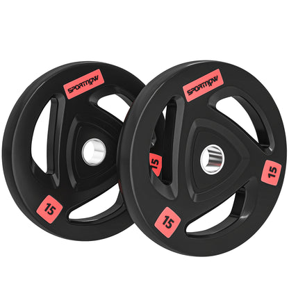 Two 10Kg Olympic Weight Plates, Tri-Grip Barbell Weights Set, with 5Cm Holes