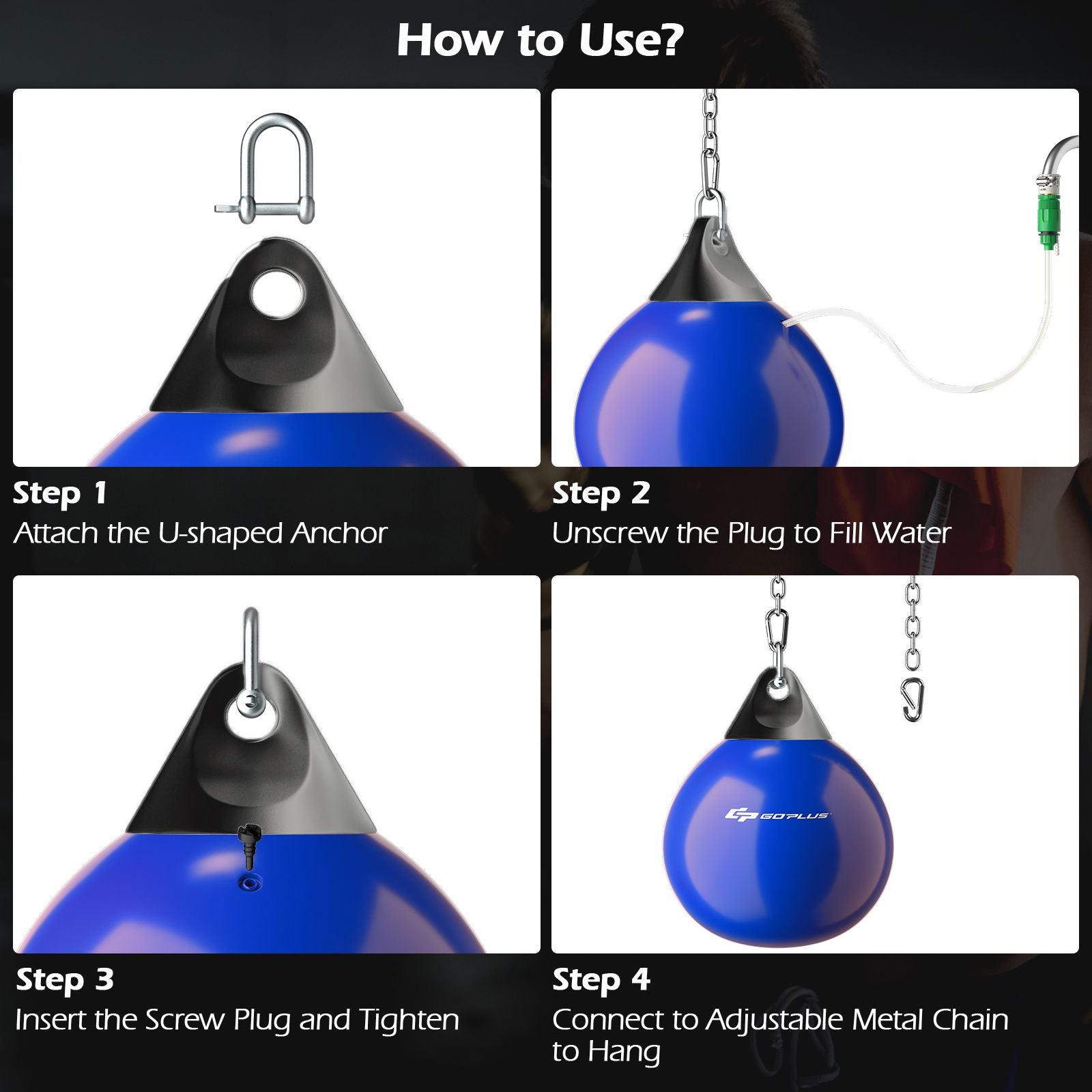 Water Punching Bag with Water Injector and Hanging Accessories