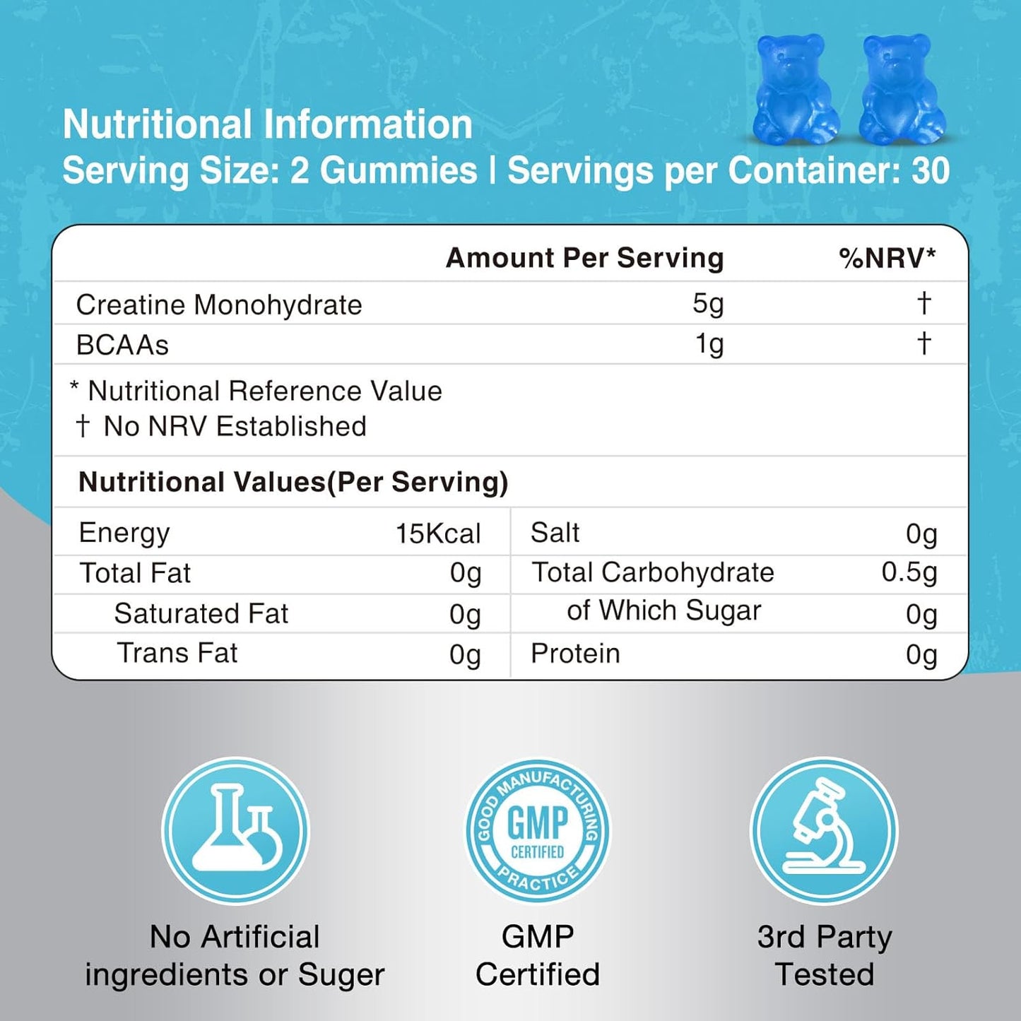 Creatine Gummies 5000Mg Creatine Monohydrate with 1000Mg Bcaas (1 Month Supply) for Men & Women, Vegan & Sugar-Free, Easy Pre/Post Workout Gym Support for Performance and Muscle Power, Blueberry