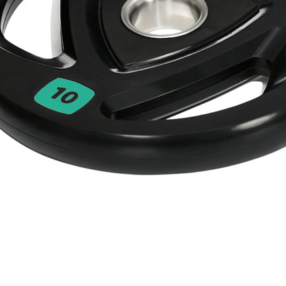 Two 10Kg Olympic Weight Plates, Tri-Grip Barbell Weights Set, with 5Cm Holes