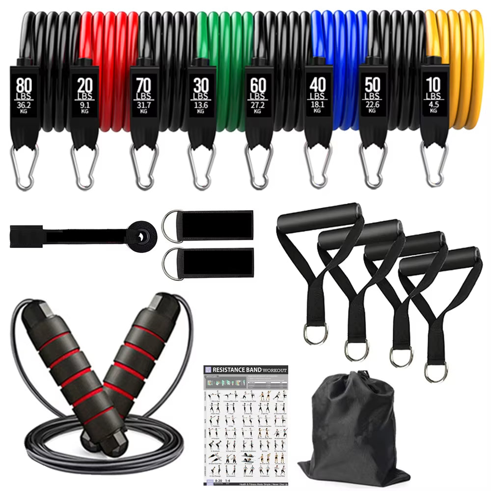 360Lbs Fitness Exercises Resistance Bands Set Elastic Tubes Pull Rope Yoga Band Training Workout Equipment for Home Gym Weight