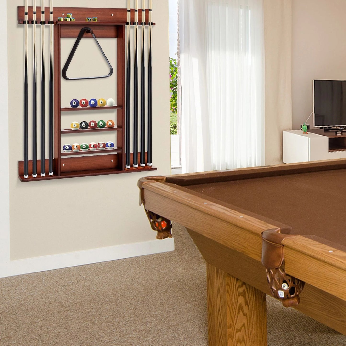 Wall-Mounted Billiards Pool Cue Rack