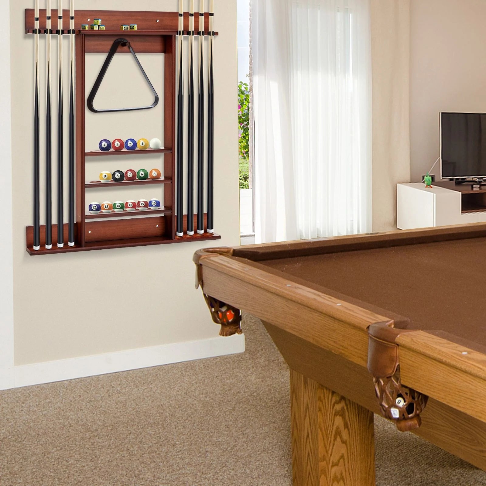 Wall-Mounted Billiards Pool Cue Rack