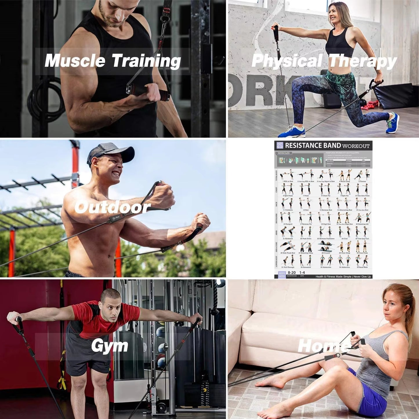 300Lb Fitness Booty Resistance Elastic Band Workout for Training Home Exercise Sport Gym Dumbbell Harness Set Expander Equipment