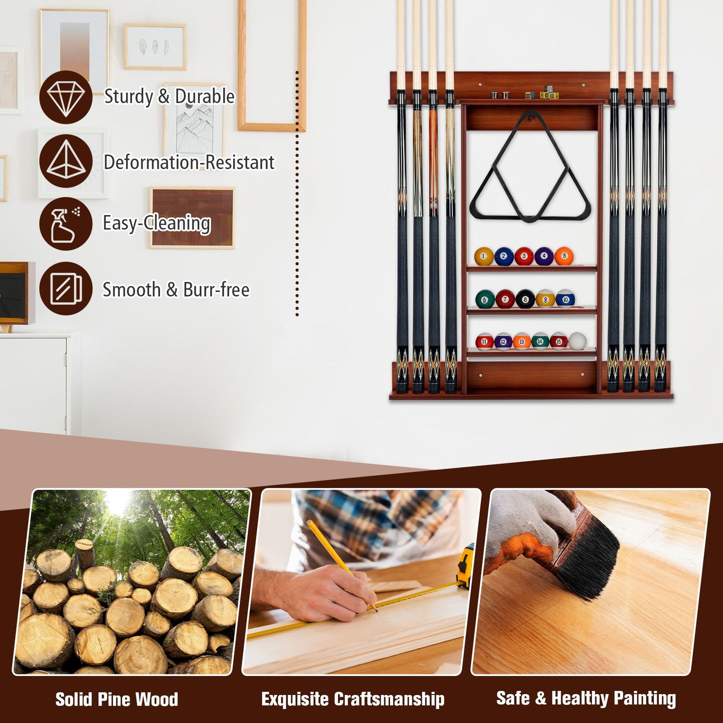 Wall-Mounted Billiards Pool Cue Rack