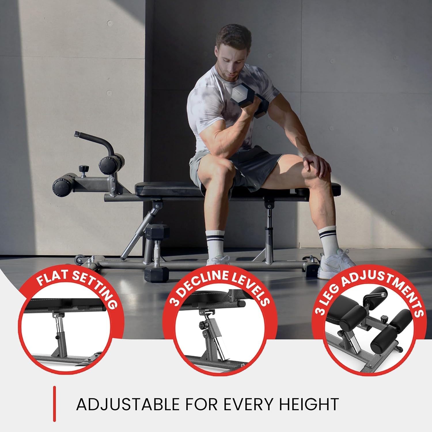 Gym-Quality Adjustable Sit up Ab Bench & Decline Weight Bench for Home Gym Strength Training.