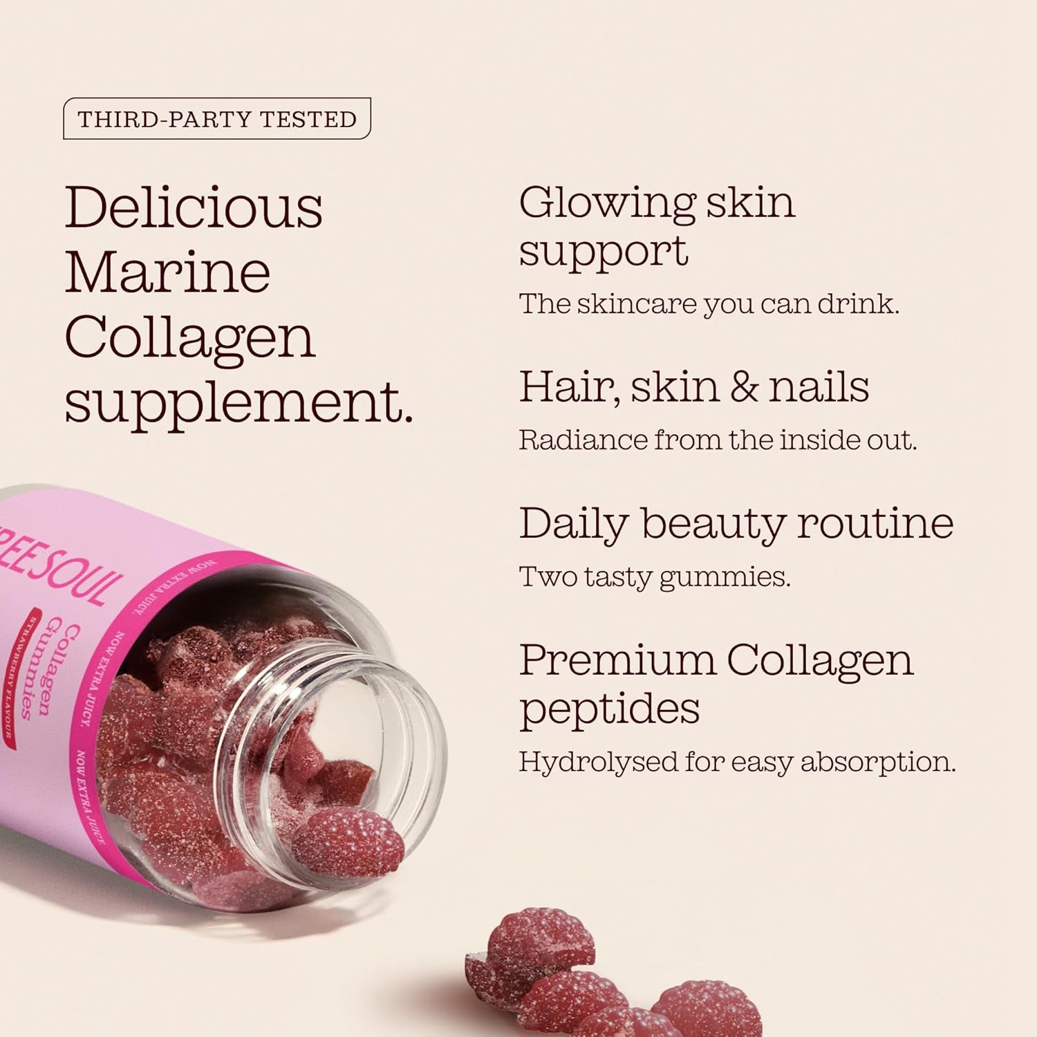 Collagen Gummies by  | High Strength Marine Collagen Supplement | Advanced Superior Type 1 Hydrolysed Collagen Peptides | Triple Strength Pure Formulation Supplement | 60 Gummies