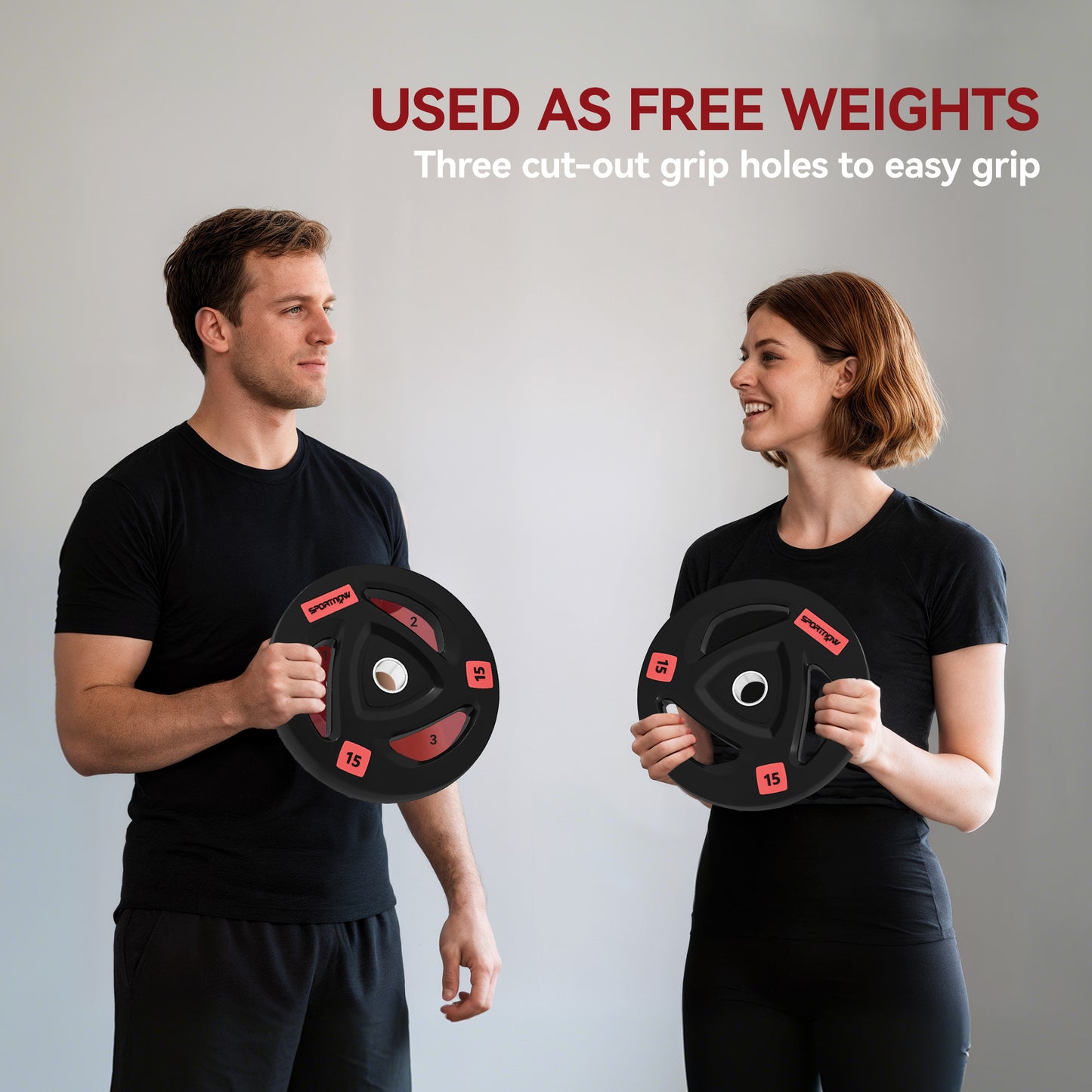 Two 10Kg Olympic Weight Plates, Tri-Grip Barbell Weights Set, with 5Cm Holes