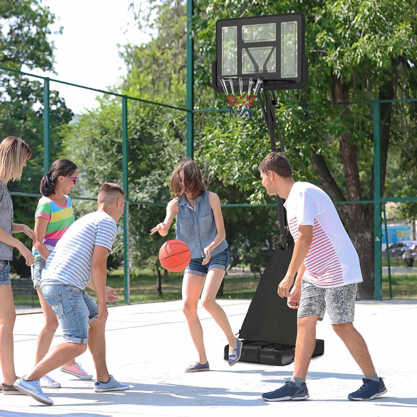 2.45-3.05M Basketball Hoop Outdoor with Rebound System and Wheels
