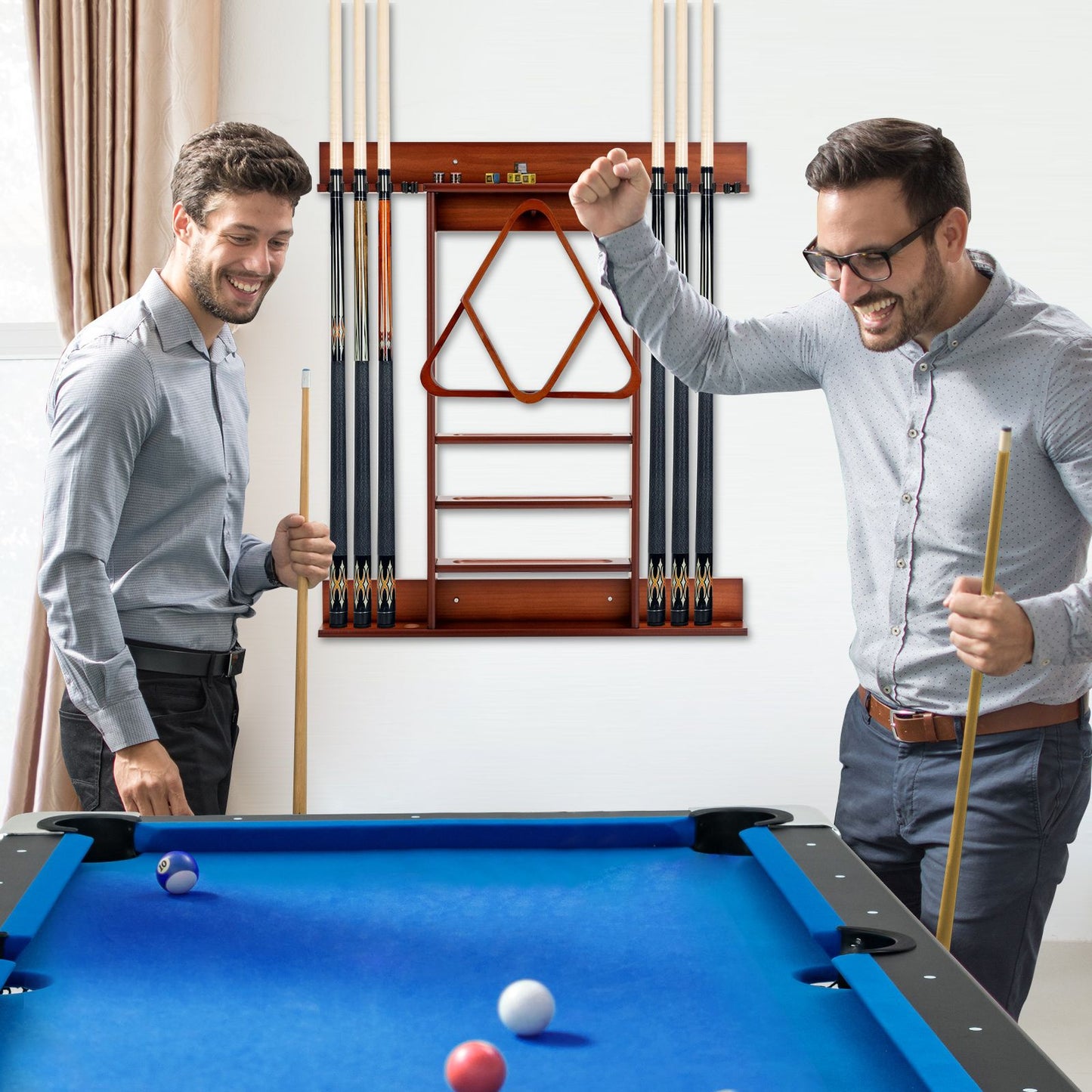 Wall-Mounted Billiards Pool Cue Rack