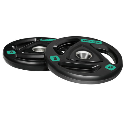 Two 10Kg Olympic Weight Plates, Tri-Grip Barbell Weights Set, with 5Cm Holes