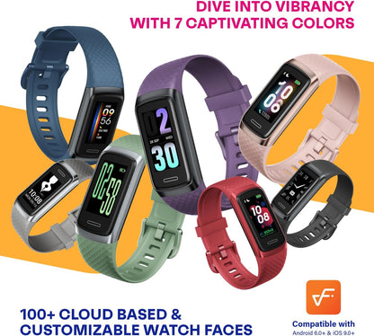 Active 2 Veryfit Fitness Tracker Heart Rate Spo2 Blood Oxygen Saturation Sleep Monitor 1.05" Screen Activity Step Counter Pedometer IP68 Waterproof Smart Watches for Men Women (ID155) (Grey)