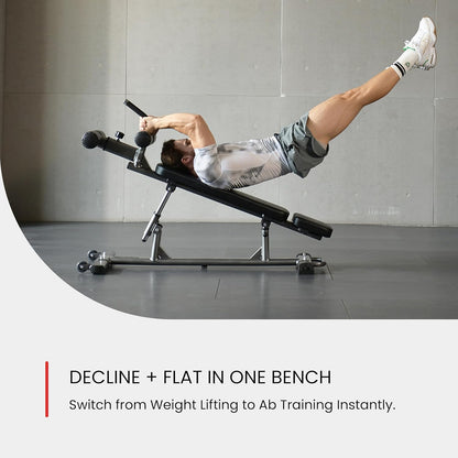 Gym-Quality Adjustable Sit up Ab Bench & Decline Weight Bench for Home Gym Strength Training.