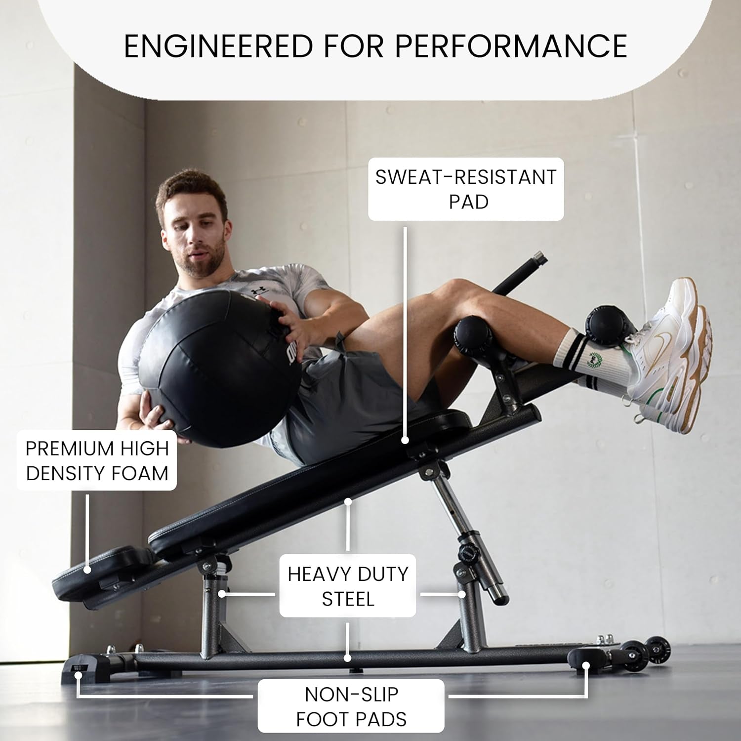 Gym-Quality Adjustable Sit up Ab Bench & Decline Weight Bench for Home Gym Strength Training.