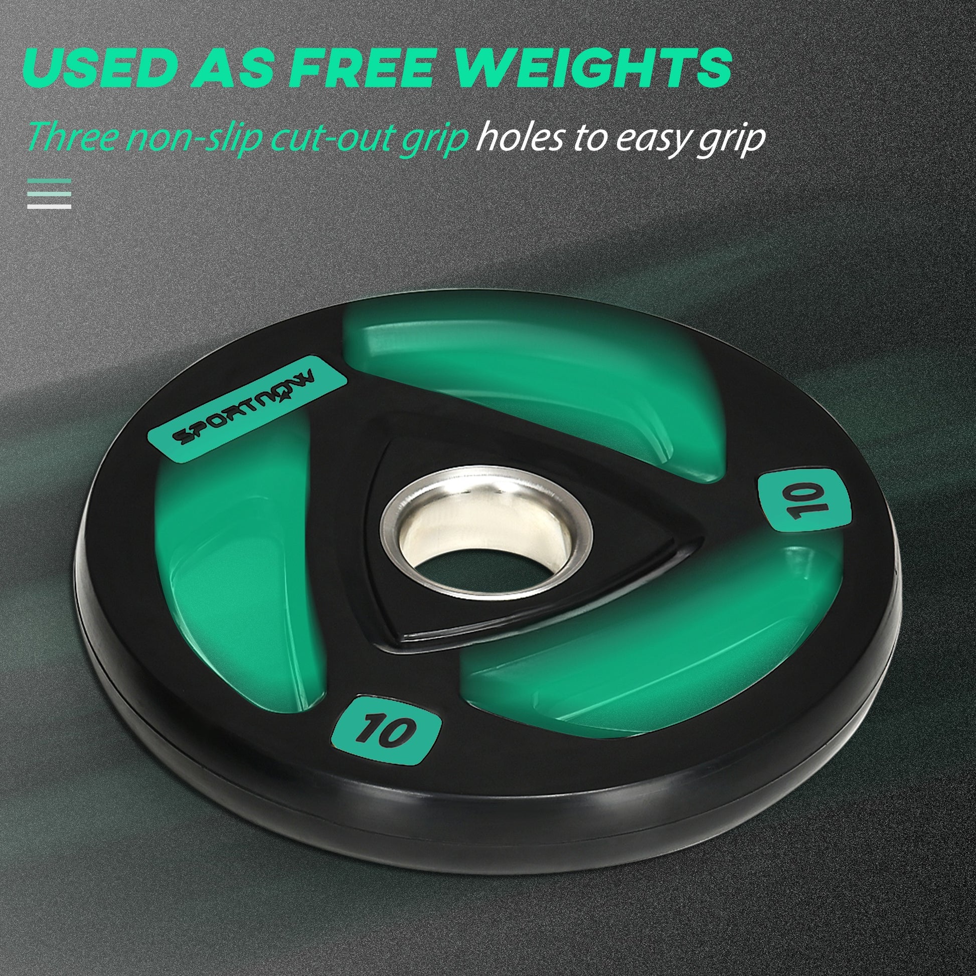 Two 10Kg Olympic Weight Plates, Tri-Grip Barbell Weights Set, with 5Cm Holes