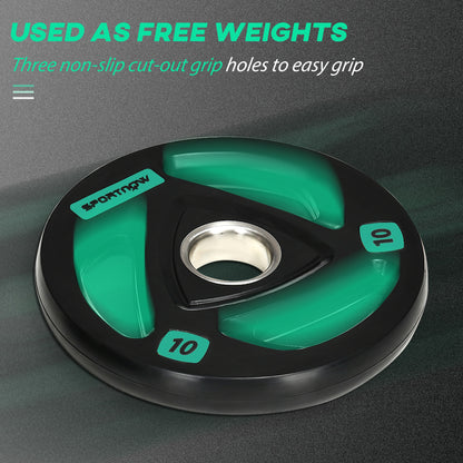 Two 10Kg Olympic Weight Plates, Tri-Grip Barbell Weights Set, with 5Cm Holes
