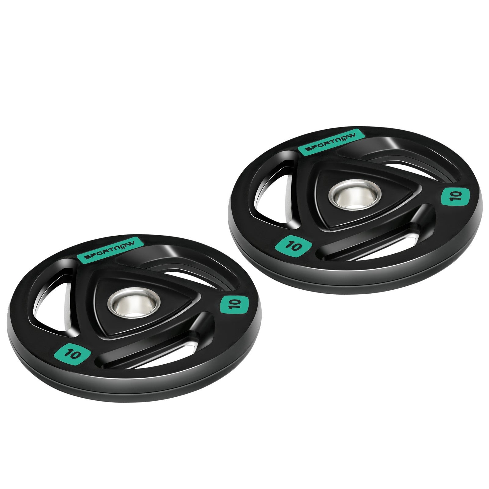 Two 10Kg Olympic Weight Plates, Tri-Grip Barbell Weights Set, with 5Cm Holes