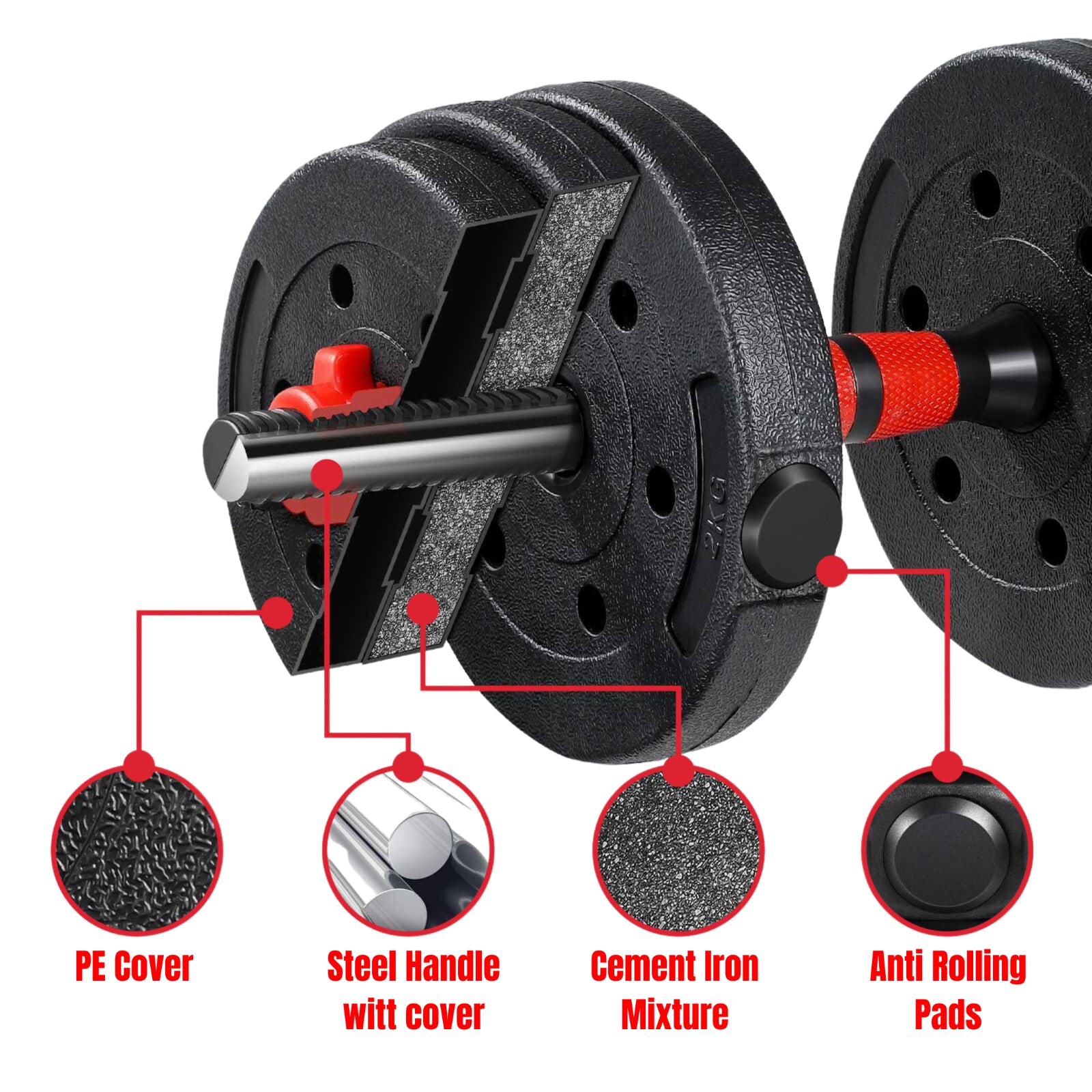 Exersci Adjustable Dumbbell Barbell Weights Set 20-40Kg with Kettlebell Option