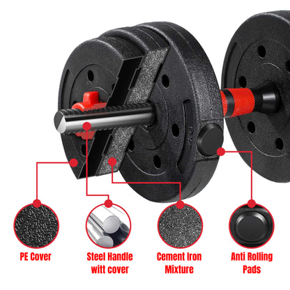 Exersci Adjustable Dumbbell Barbell Weights Set 20-40Kg with Kettlebell Option
