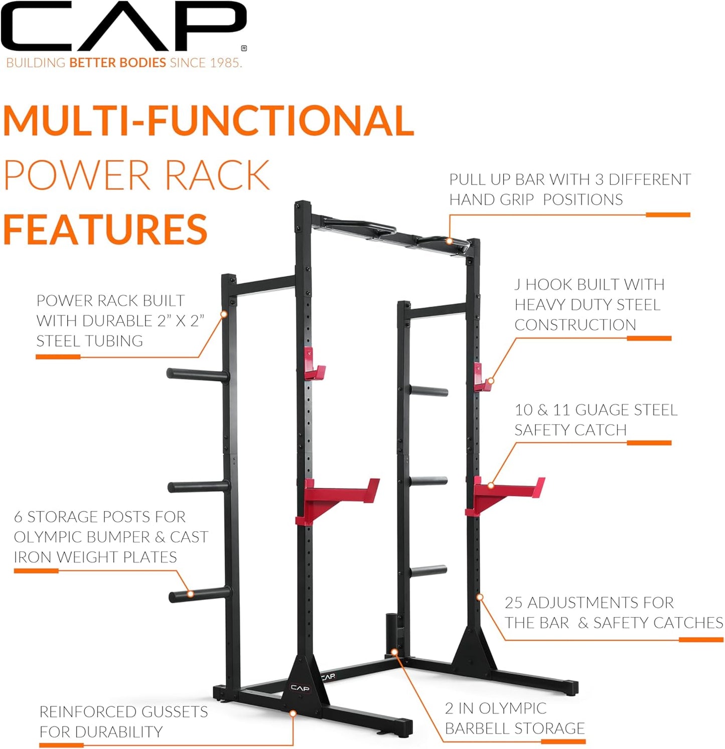 Power Rack with Pull up Bar & Attachments - Multiple Colors