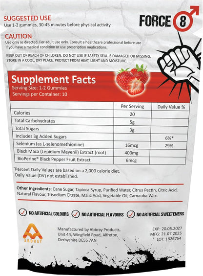 Force 8 Libido Supplement for Men | High Strength | Natural & Nutritional 400G Maca Root Complex | X10 Long Lasting Strawberry Flavoured Gummies