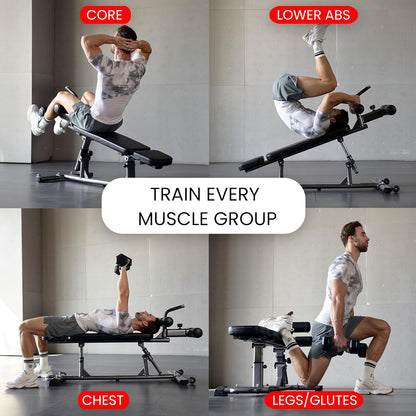 Gym-Quality Adjustable Sit up Ab Bench & Decline Weight Bench for Home Gym Strength Training.