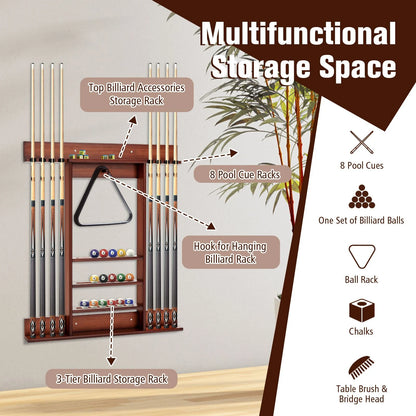 Wall-Mounted Billiards Pool Cue Rack
