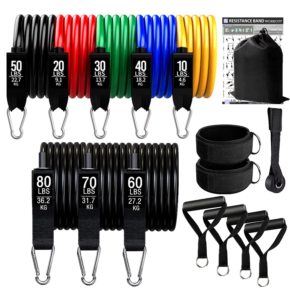 360Lbs Fitness Exercises Resistance Bands Set Elastic Tubes Pull Rope Yoga Band Training Workout Equipment for Home Gym Weight