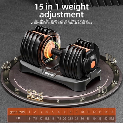 Adjustable Dumbbells Set of 2，Free Weights Dumbbells Set，Adjustable Dumbbell Set，52.5 Lbs Pair 105 Lbs，15 in 1，For Men/Women Gym Equipment for Home Strength Training Equipment