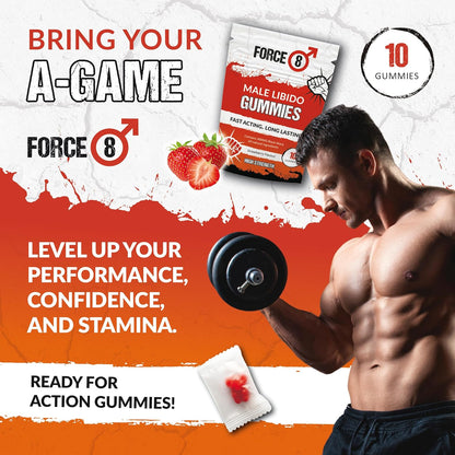 Force 8 Libido Supplement for Men | High Strength | Natural & Nutritional 400G Maca Root Complex | X10 Long Lasting Strawberry Flavoured Gummies