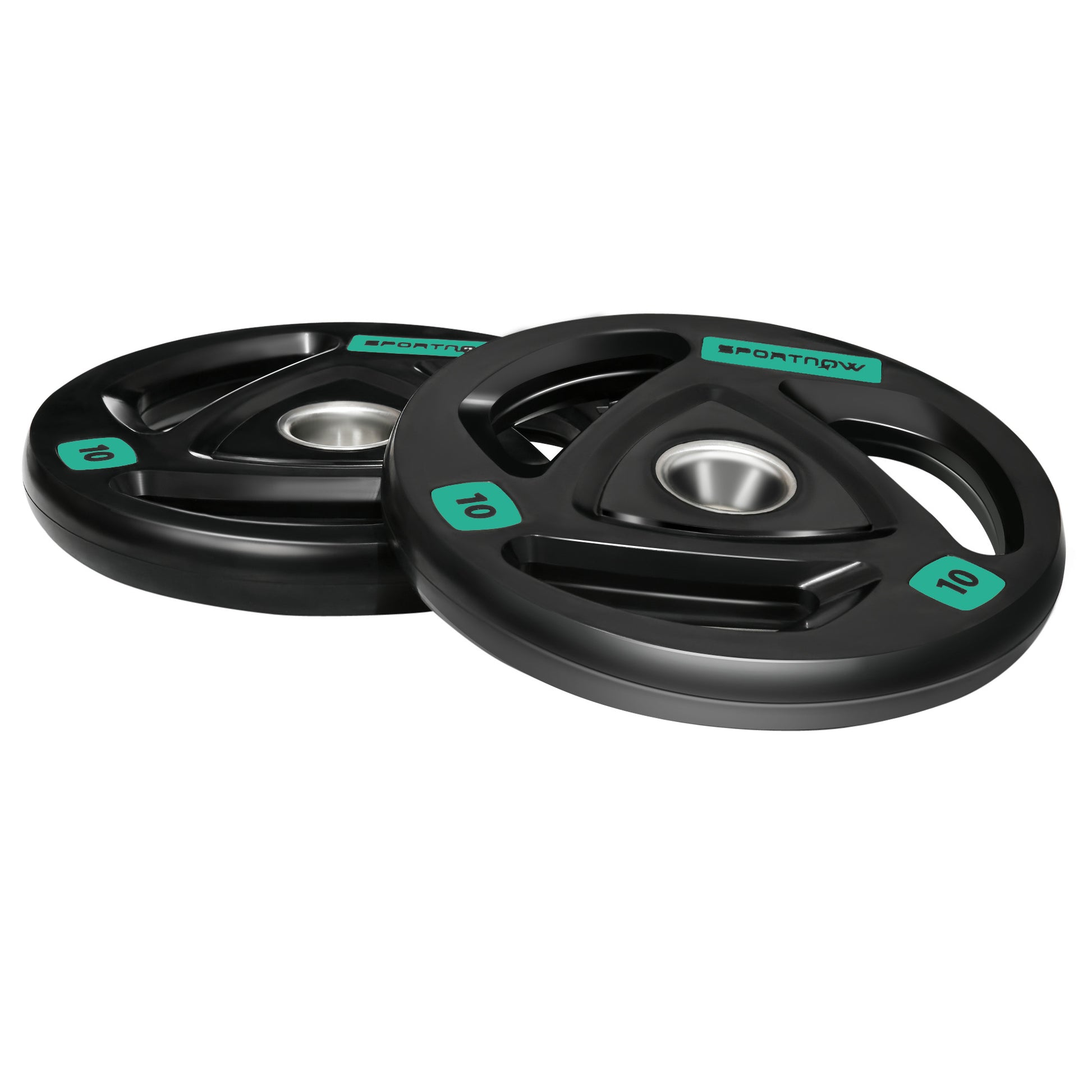 Two 10Kg Olympic Weight Plates, Tri-Grip Barbell Weights Set, with 5Cm Holes