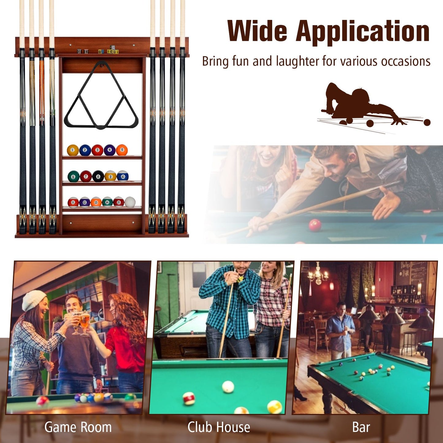 Wall-Mounted Billiards Pool Cue Rack