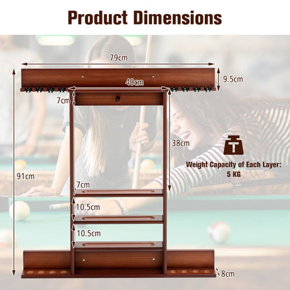 Wall-Mounted Billiards Pool Cue Rack