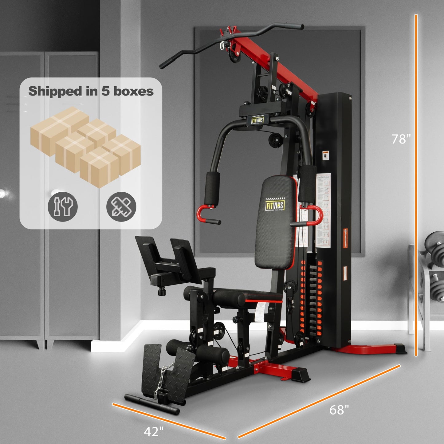 LX770 Multifunctional Full Home Gym System Workout Station with 160 Lbs Weight Stack, One Station with Leg Training Pedal, Comes with Installation Instruction Video, Ships in 6 Boxes