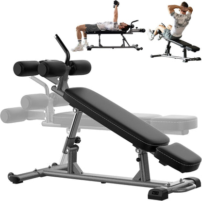 Gym-Quality Adjustable Sit up Ab Bench & Decline Weight Bench for Home Gym Strength Training.