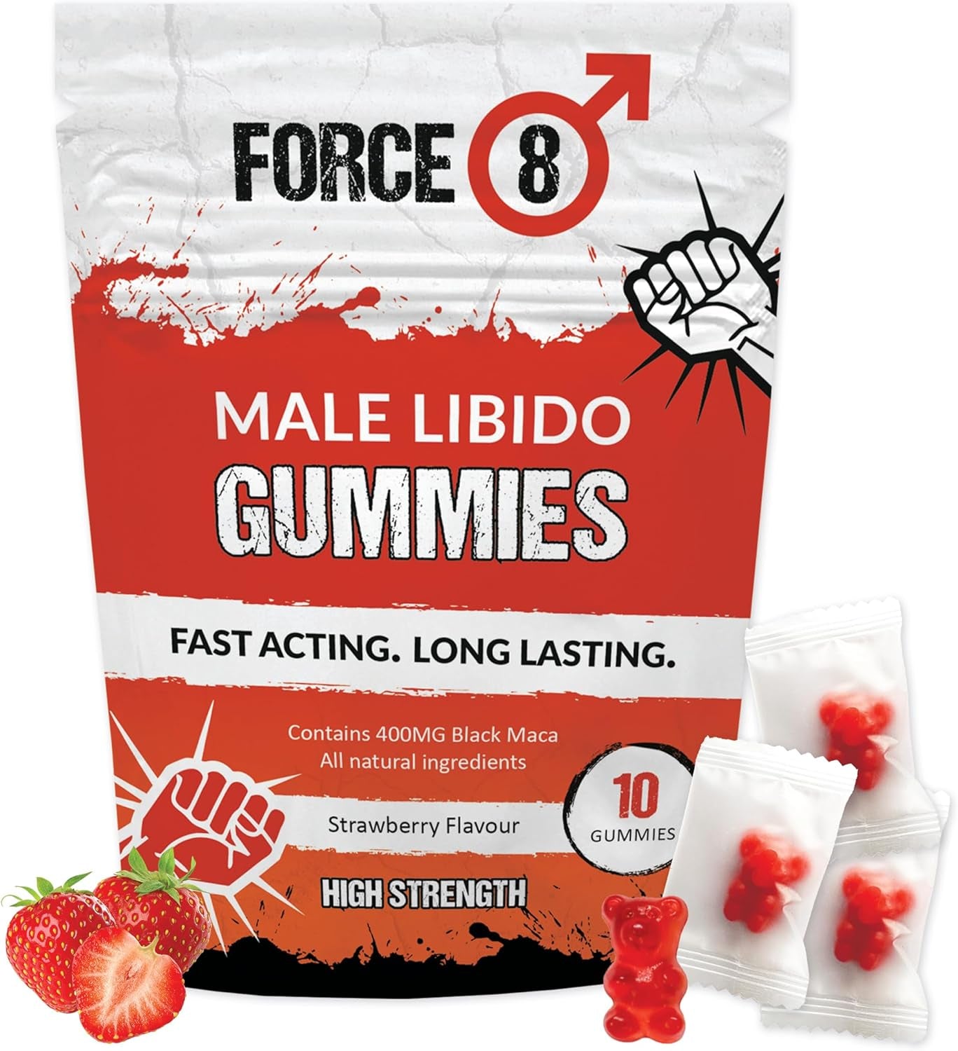 Force 8 Libido Supplement for Men | High Strength | Natural & Nutritional 400G Maca Root Complex | X10 Long Lasting Strawberry Flavoured Gummies